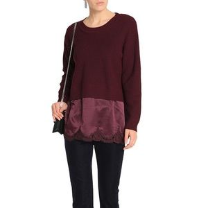 SANDRO “Aiela” Sweater Knit w/Silk Cami in Merlot